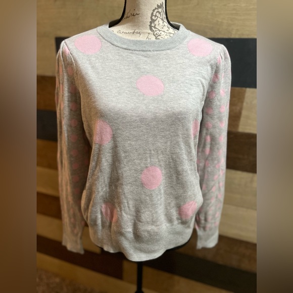 Charter Club women’s large gray and pink polka dots sweater - Picture 1 of 5